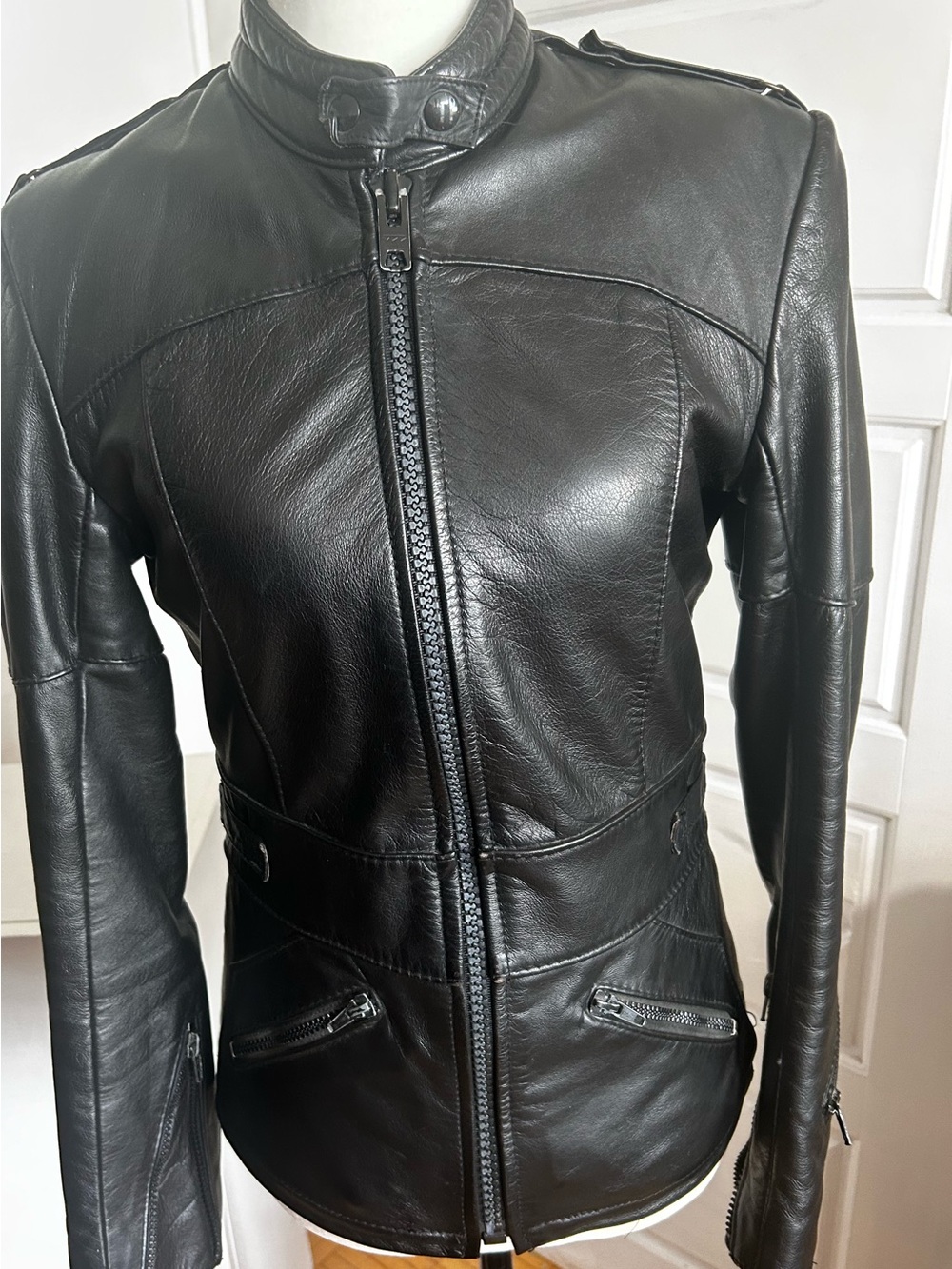 Angora Black Genuine Leather Moto Jacket Designed in Montreal Made in Canada